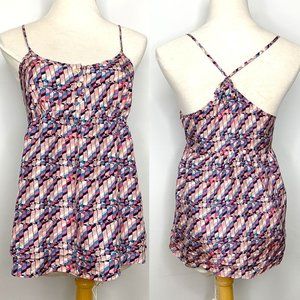 JUICY COUTURE Pink Multi-color‎ 100% Silk Graphic Print Racer Back Tank Sz 4